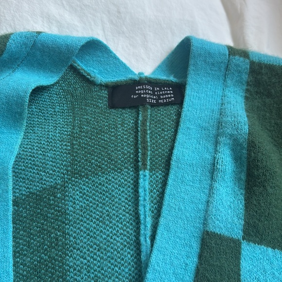 Dress in Lala Blue and Green Checkered Cardigan - Picture 2 of 9